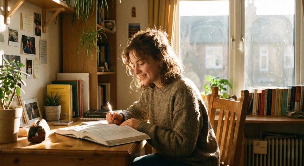 Student practicing mantras for exam success and mental clarity